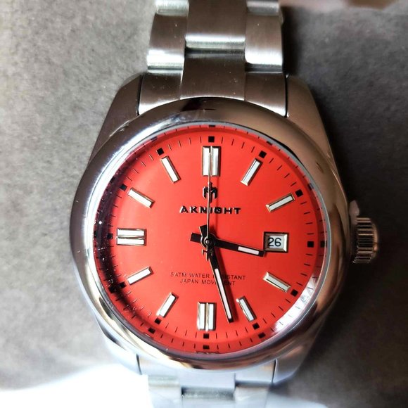 New AKNIGHT Watch Orange Dial Analog Quartz  Stainless Steel Waterproof … - Picture 3 of 9